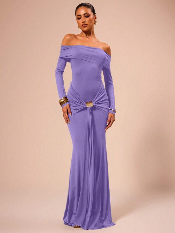 Off Shoulder Long Sleeve Maxi Dress