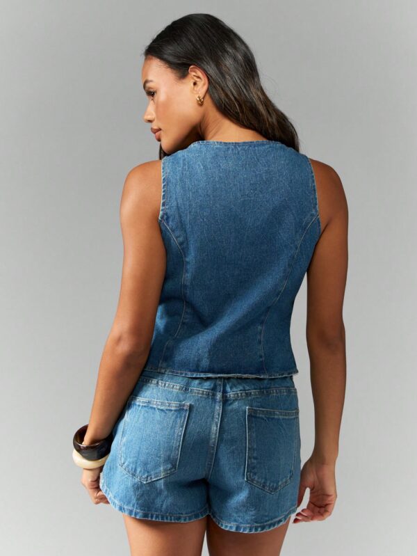 Sleeveless Denim Vest Top With Shell Buttons