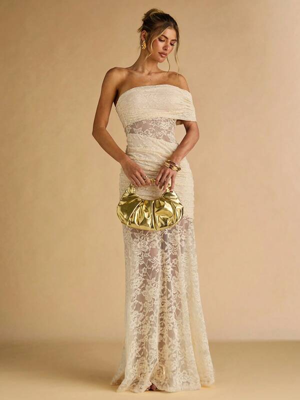 Floral Lace Ruffle Asymmetric Hem Elegant Dress