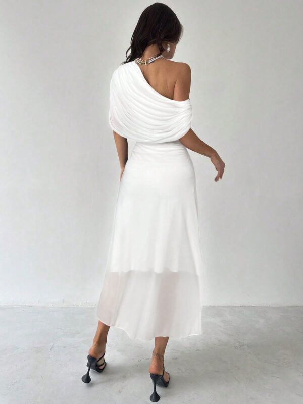 Asymmetrical Shoulder Short Sleeve Waist Knit Dress