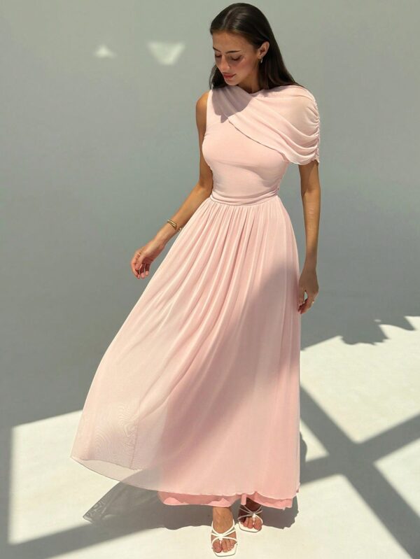 Solid Elegant Ruched Long Dress