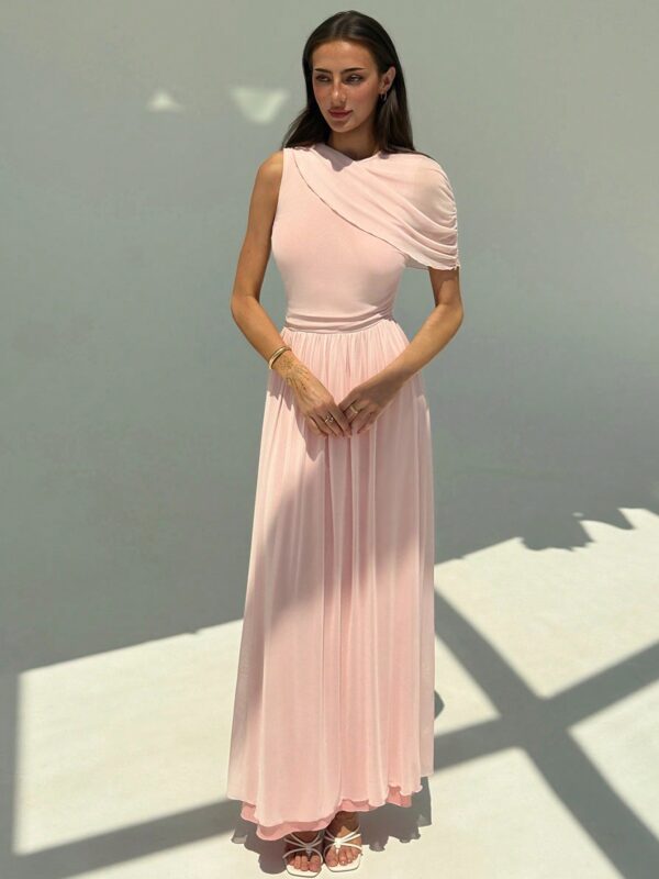Solid Elegant Ruched Long Dress