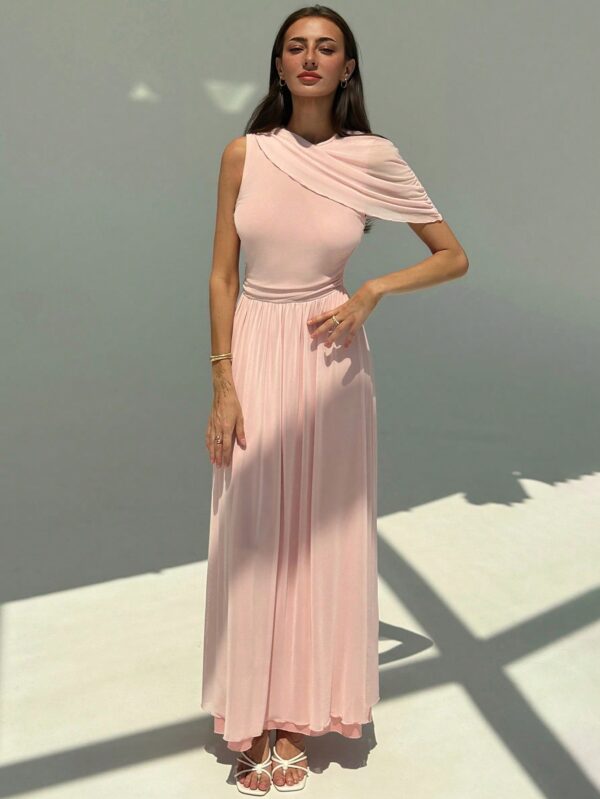 Solid Elegant Ruched Long Dress