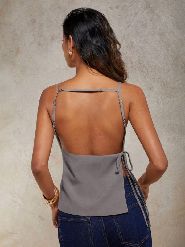 Solid Color Lace-Up Backless Sleeveless Crop Top