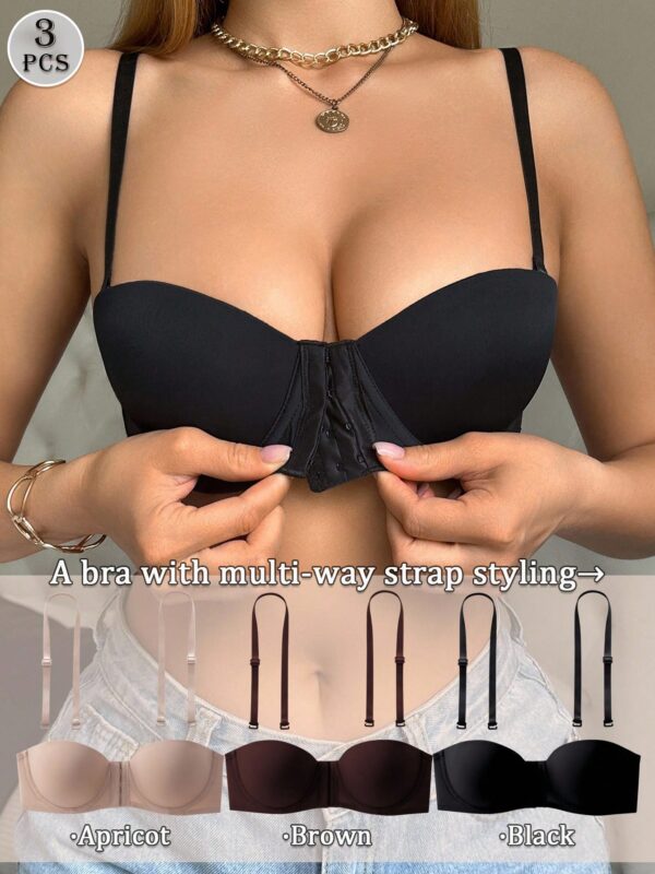 3pcs Set  Multi-Color  Front Closure Push Up Bra