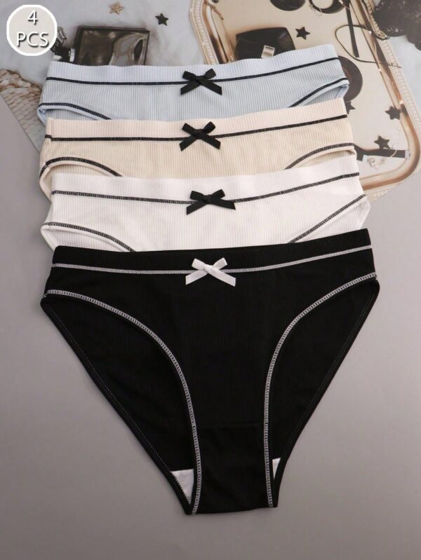 4 Pcs Silk Cute Bow Comfortable Loose Triangle Panties