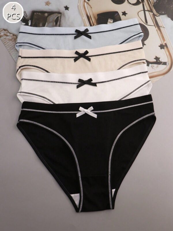 4 Pcs Silk Cute Bow Comfortable Loose Triangle Panties