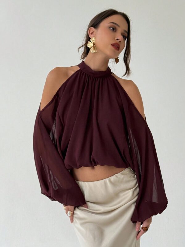 Open Shoulder Cropped Halter Top