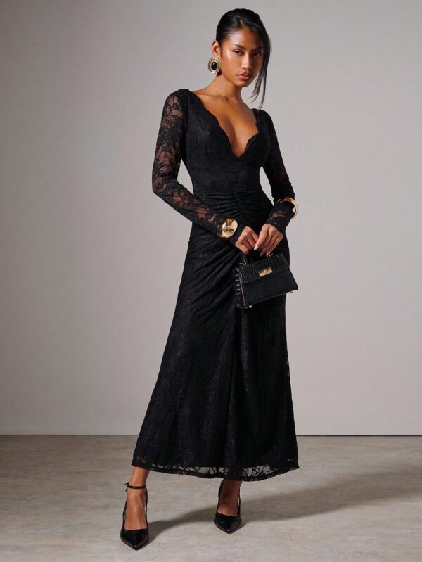 Elegant Lace Ruched Dress
