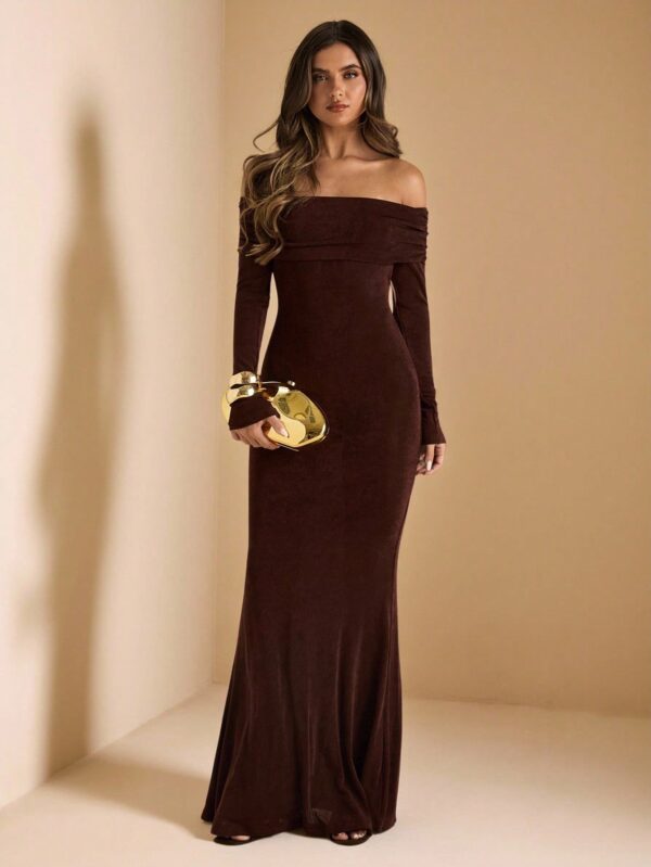 Open Shoulder Long Sleeve Bodycon Dress