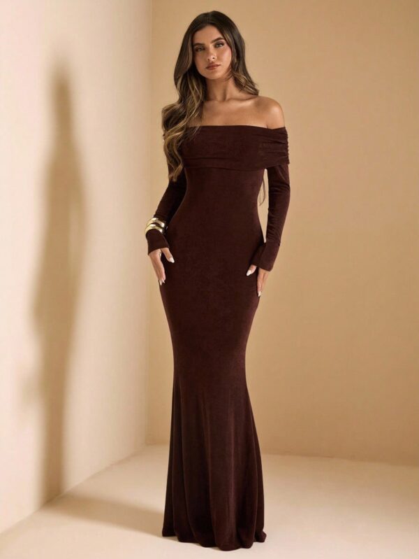 Open Shoulder Long Sleeve Bodycon Dress