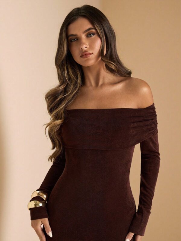 Open Shoulder Long Sleeve Bodycon Dress