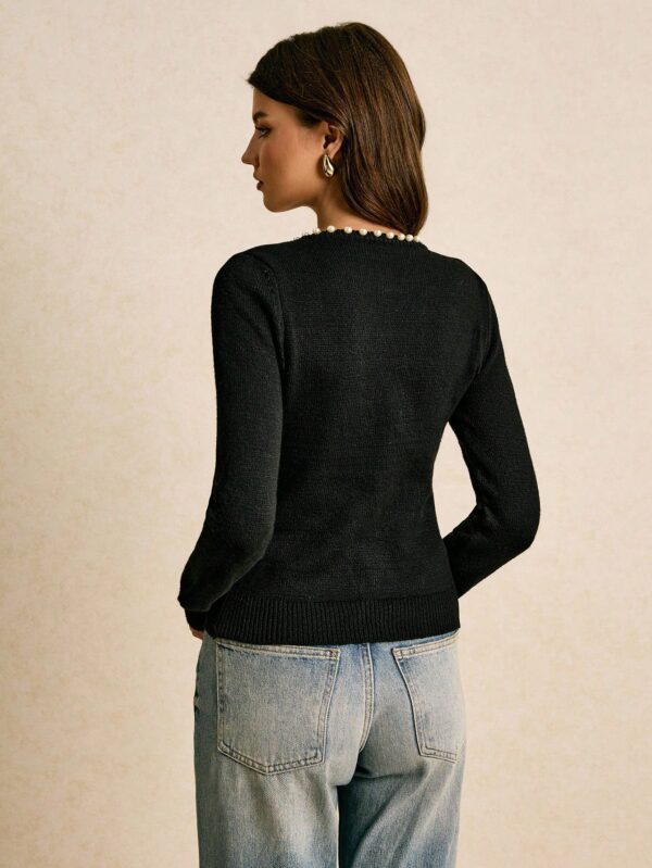 Elegant Commuter Beaded Decor Black Top