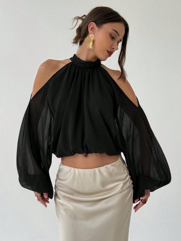 Open Shoulder Cropped Halter Top