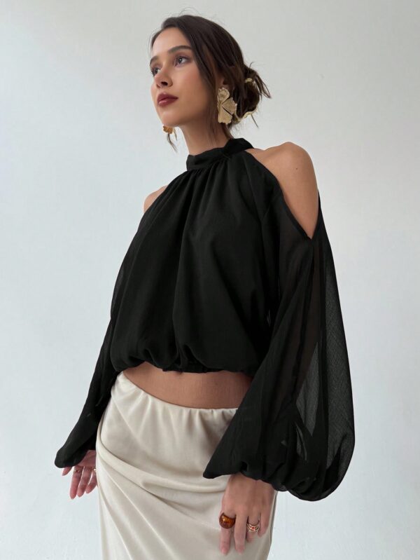 Open Shoulder Cropped Halter Top