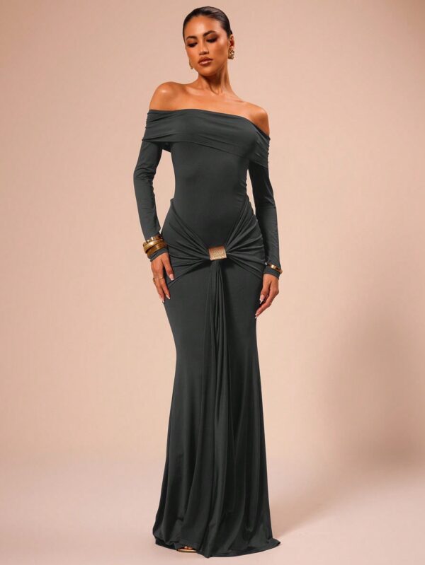 Off Shoulder Long Sleeve Maxi Dress