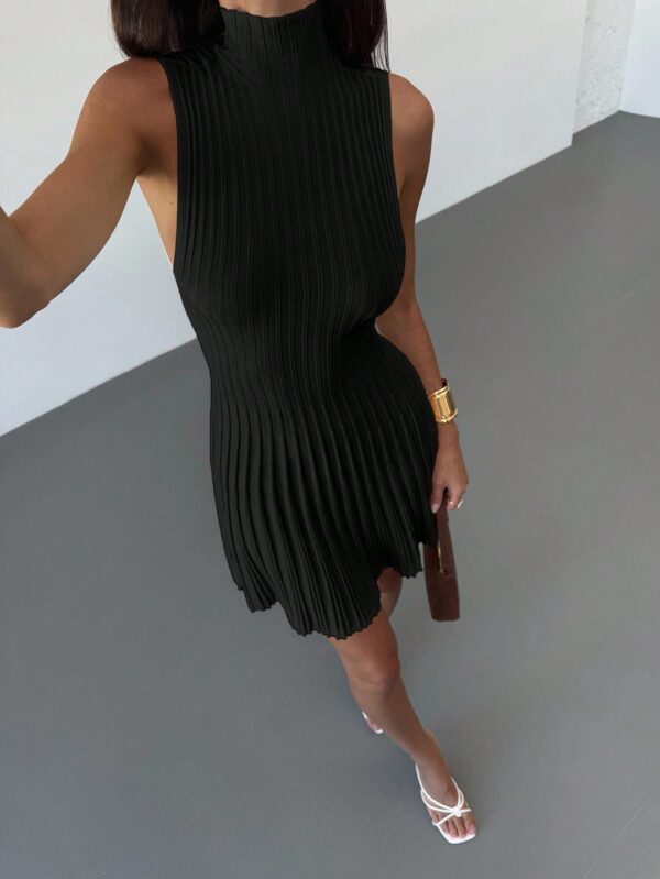 Collar Sleeveless A-Line Mini Ribbed Knit Dress