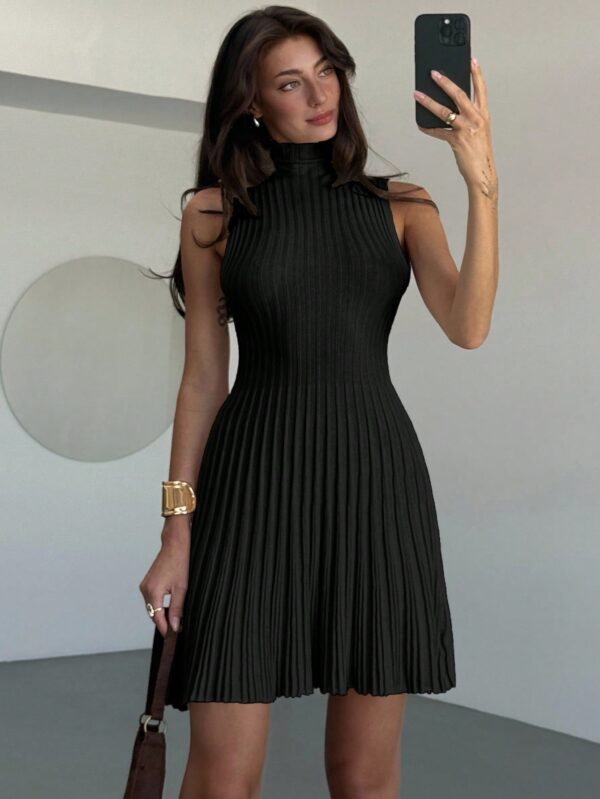 Collar Sleeveless A-Line Mini Ribbed Knit Dress