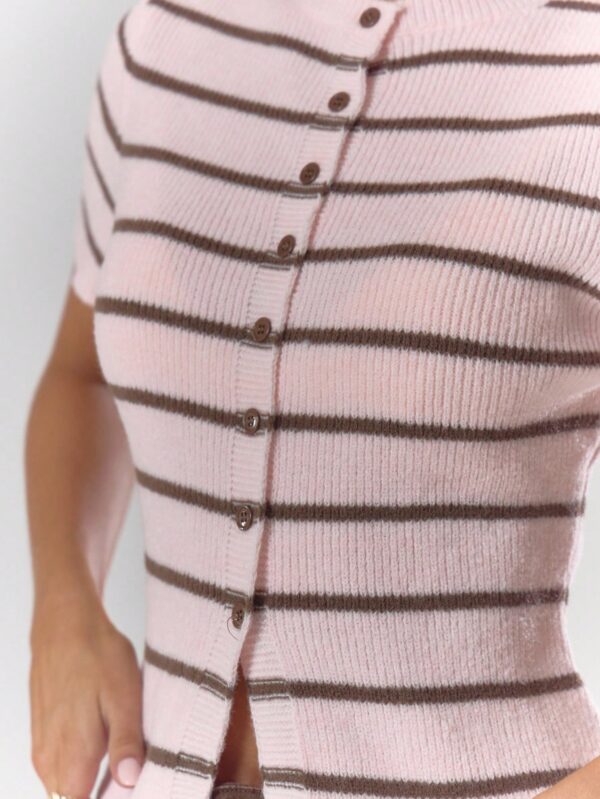 Striped Rib Knit Button Top