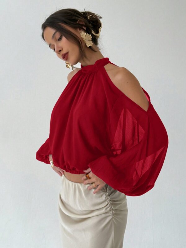 Open Shoulder Cropped Halter Top
