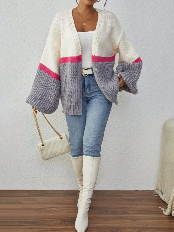 Dropped Shoulder Striped Ribbed Knit Cardigan