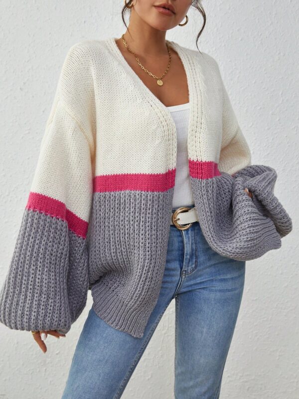 Dropped Shoulder Striped Ribbed Knit Cardigan