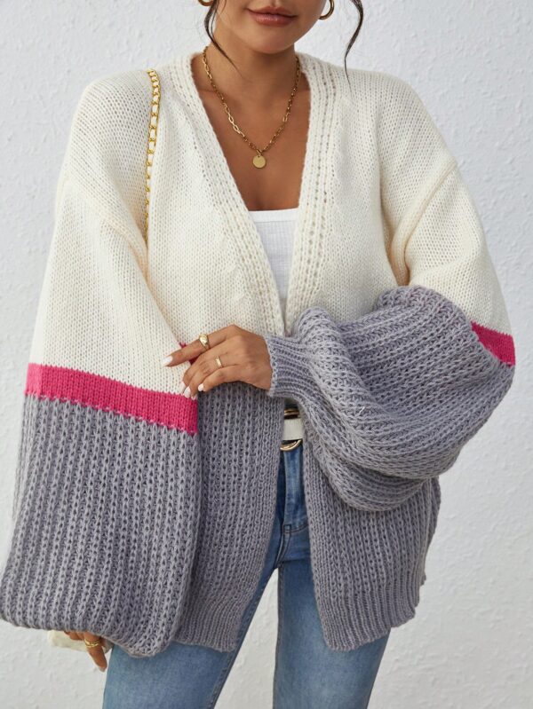 Dropped Shoulder Striped Ribbed Knit Cardigan