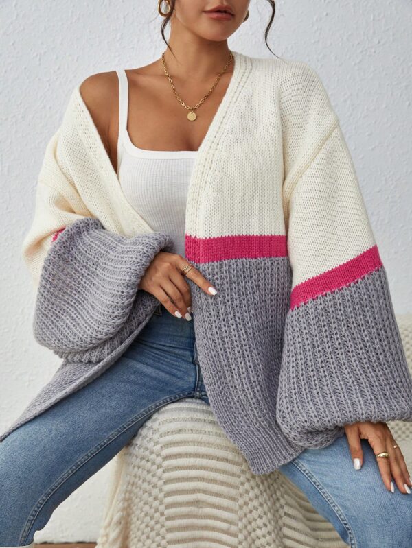 Dropped Shoulder Striped Ribbed Knit Cardigan