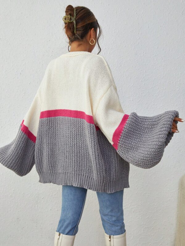 Dropped Shoulder Striped Ribbed Knit Cardigan