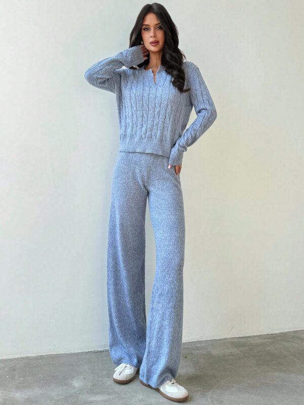 V-Neck Long Sleeve Knit Sweater And Pants Set