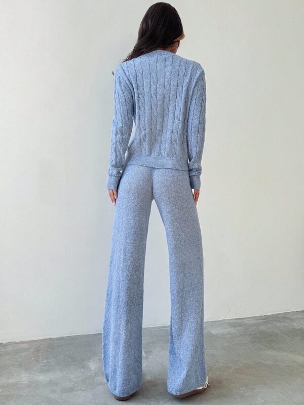 V-Neck Long Sleeve Knit Sweater And Pants Set