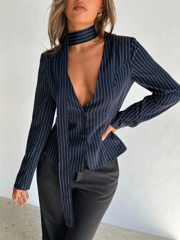 Striped Blazer Jacket With Tie