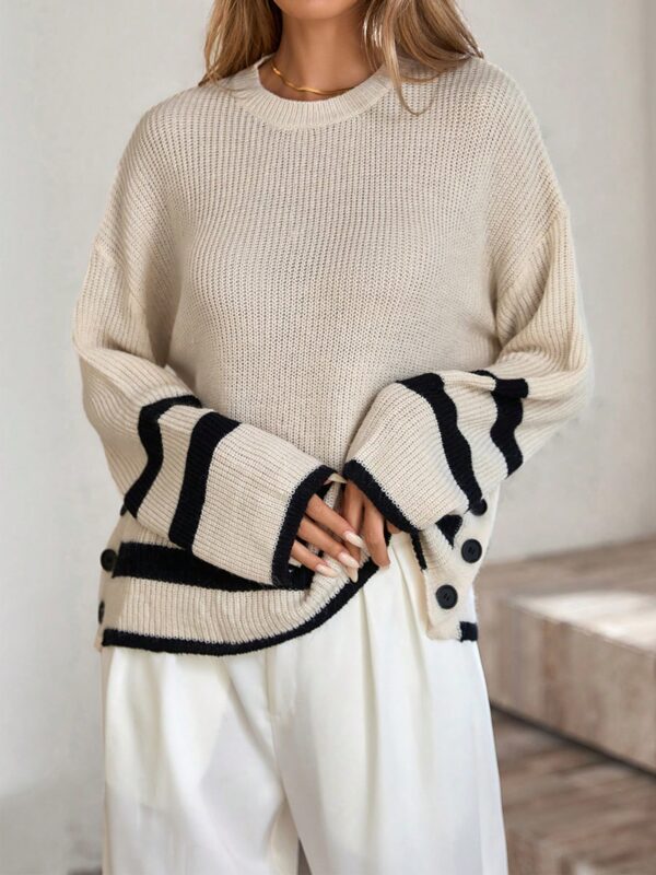Loose Striped Long Sleeve Knit Sweater