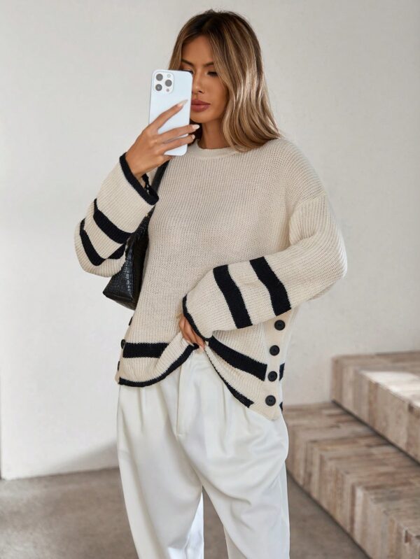 Loose Striped Long Sleeve Knit Sweater