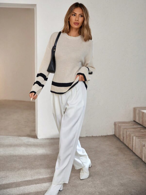 Loose Striped Long Sleeve Knit Sweater