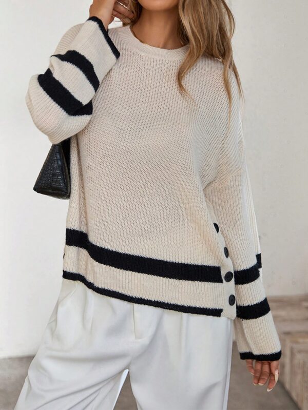 Loose Striped Long Sleeve Knit Sweater