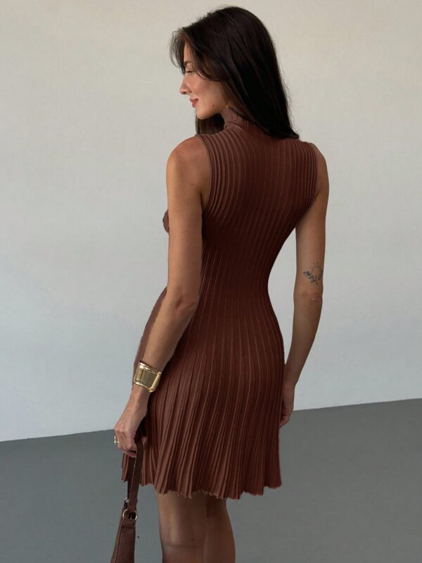 Collar Sleeveless A-Line Mini Ribbed Knit Dress