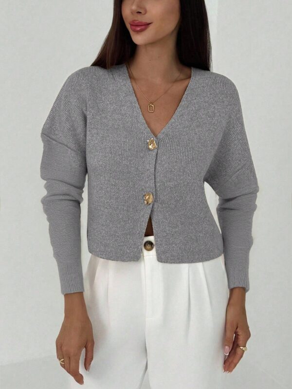 V Neck Long Sleeve Button Cardigan