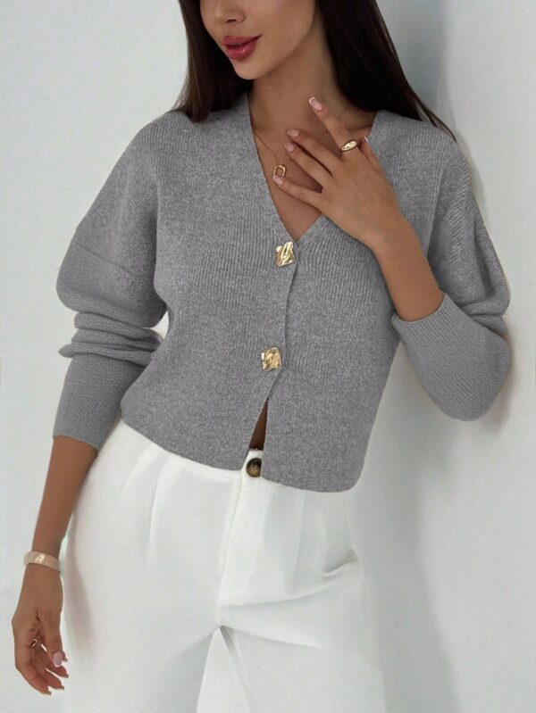 V Neck Long Sleeve Button Cardigan