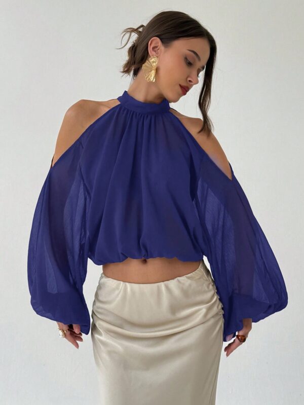 Open Shoulder Cropped Halter Top