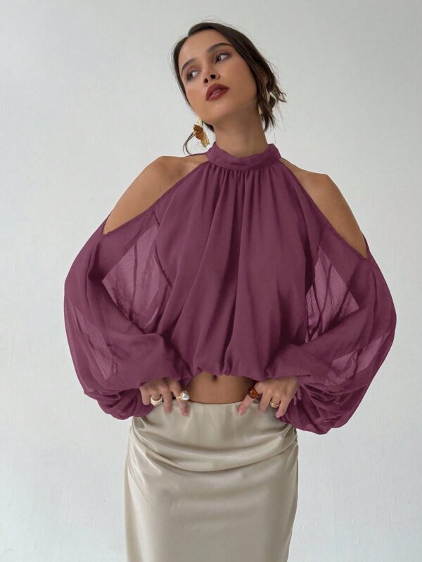 Open Shoulder Cropped Halter Top
