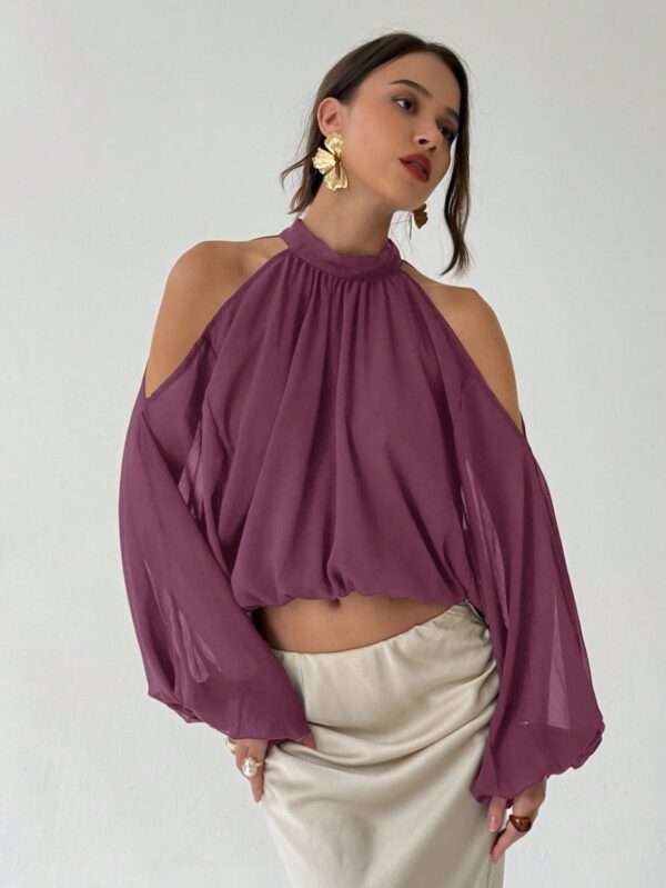 Open Shoulder Cropped Halter Top