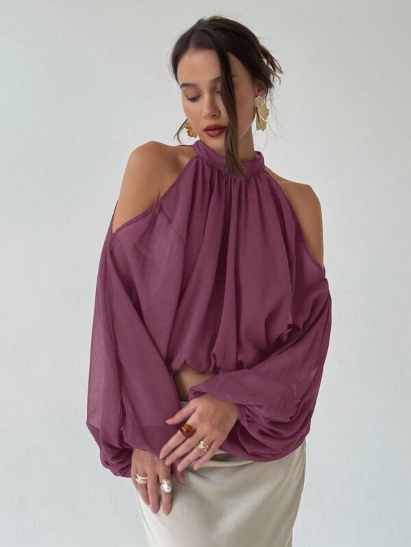 Open Shoulder Cropped Halter Top