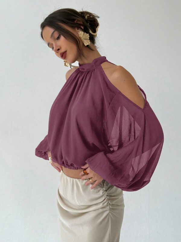Open Shoulder Cropped Halter Top