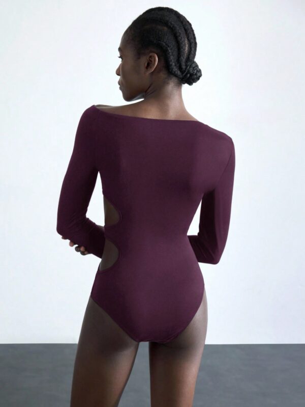 Asymmetric Shoulder Design Waist Hollow Out Bodysuit