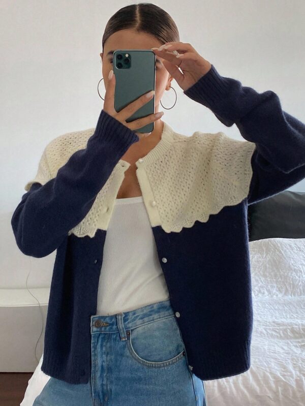 Contrast Color Ruffle Trim Sweater