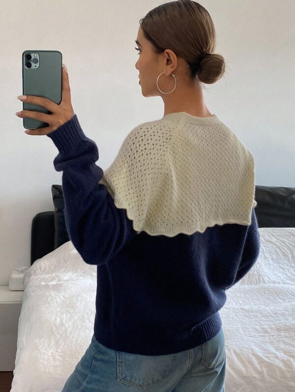 Contrast Color Ruffle Trim Sweater