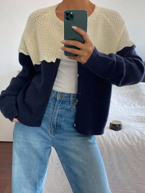 Contrast Color Ruffle Trim Sweater
