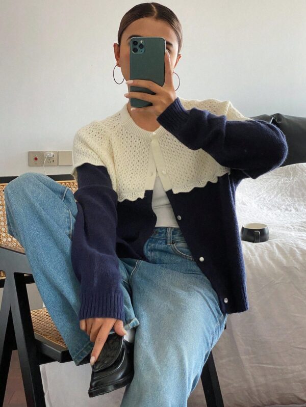 Contrast Color Ruffle Trim Sweater