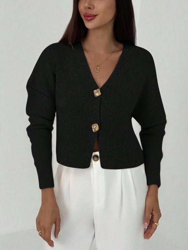 V Neck Long Sleeve Button Cardigan